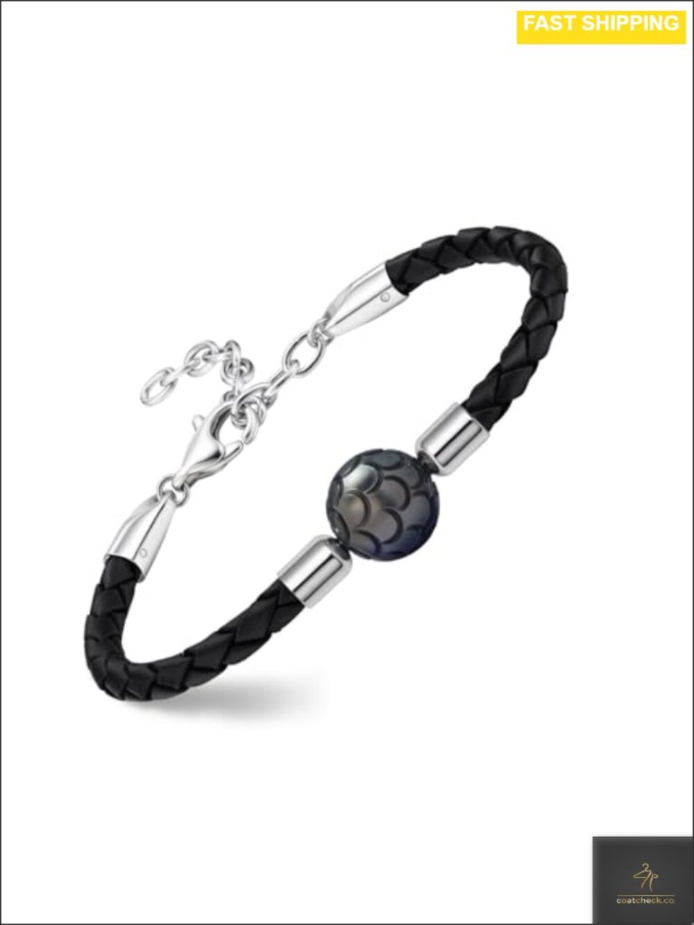 Hand-Carved Tahitian Pearl Braided Leather Bracelet Adjustable Women's Gift